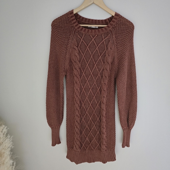 American eagle copper auburn  fall sweater dress cable knit size small petite - Picture 3 of 5